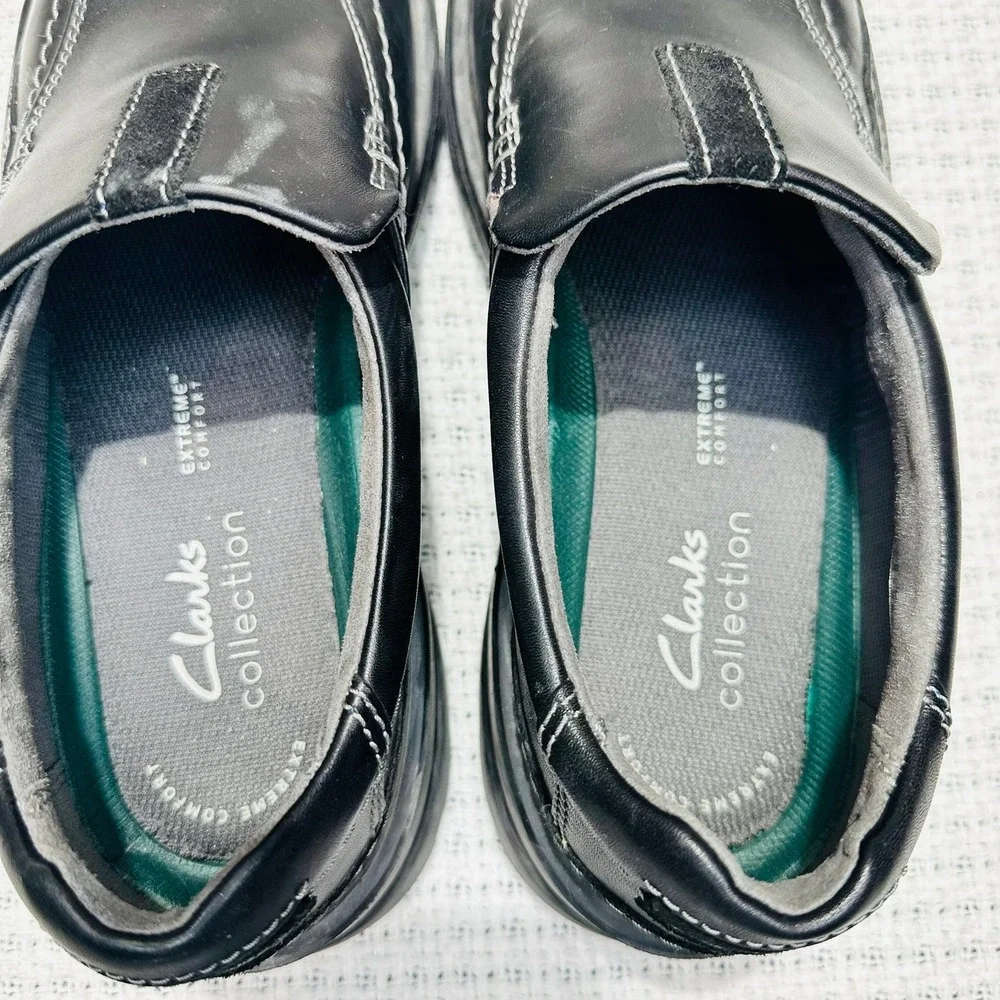 Clarks Gessler‎ Step Loafers Men Size 10 Black Leather Dress Shoes Classic